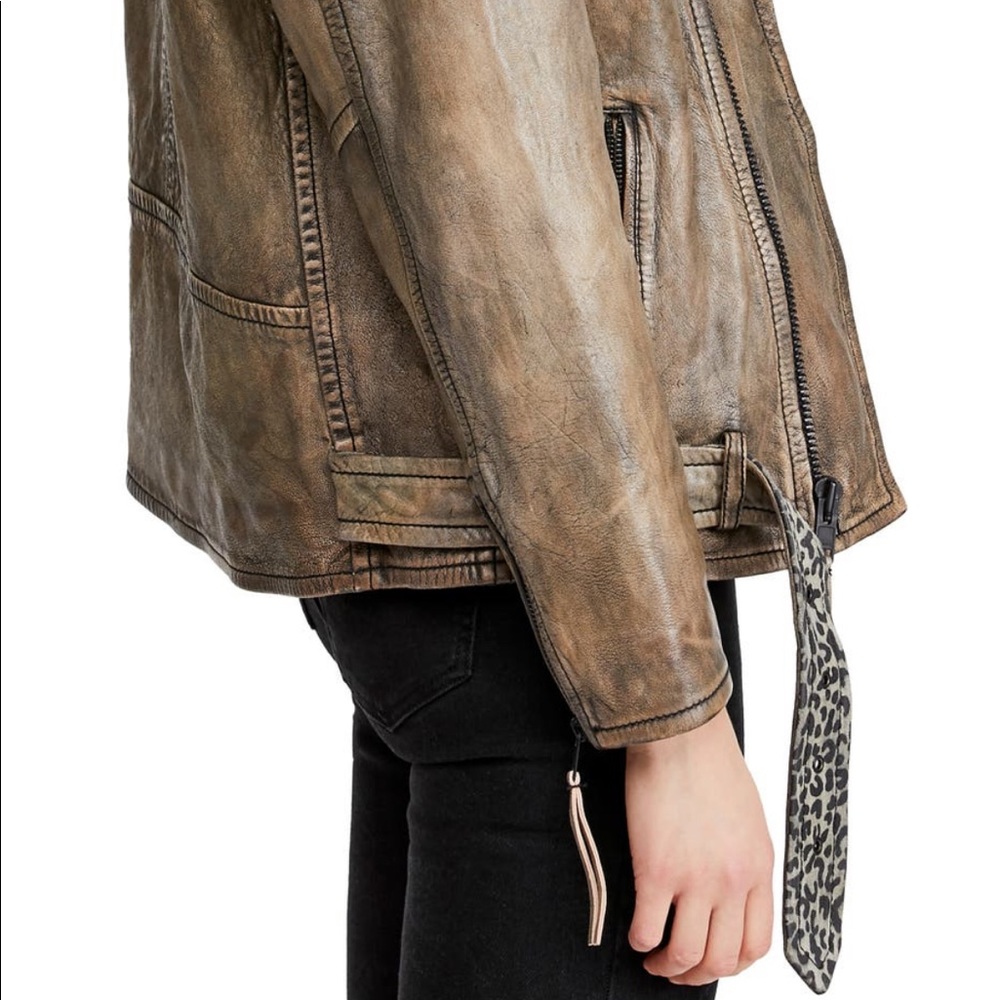 Free People We The Free Over You Brown Oversized Leather Leopard Moto Jacket - Picture 5 of 13